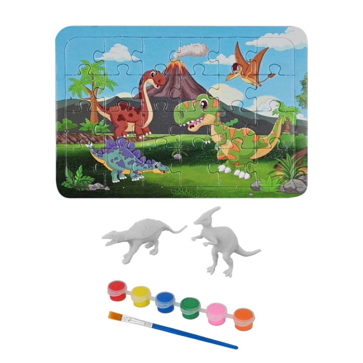 Kit Pintura Dino Com Quebra-cabeça Dinossauros Sortidos - Dm Toys Kit Pintura Dino Com Quebra-cabeça Dinossauros Sortidos - Dm Toys